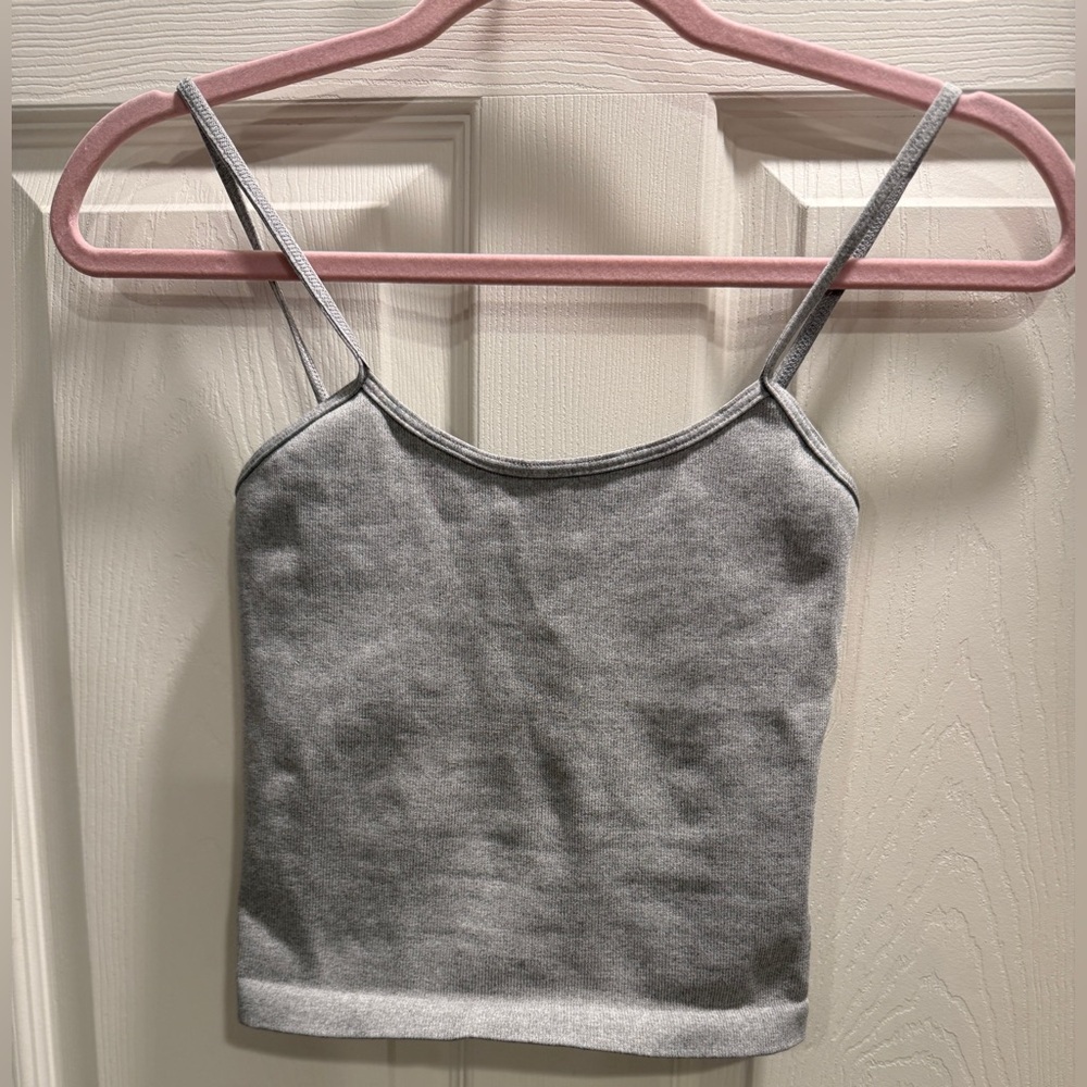 Free People Movement Happiness Runs Crop Tank Ribbed Heather Gray M/L NWOT - Picture 2 of 8